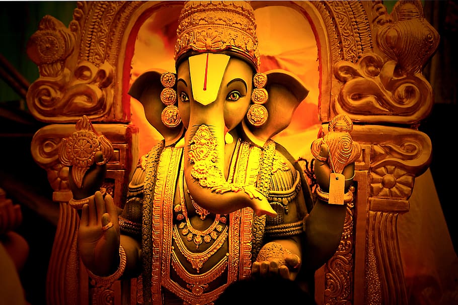 hindu god, ganesah, elephant, statue, worship, religion, holy, HD wallpaper