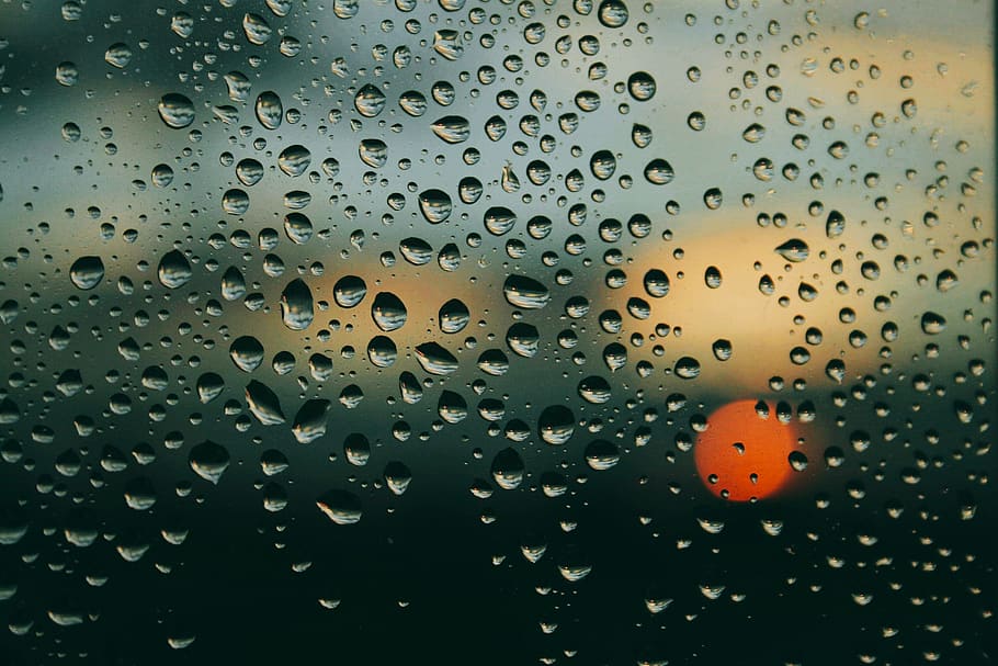 rain, window, sunset, drops, water, clouds, wet, transparent HD wallpaper