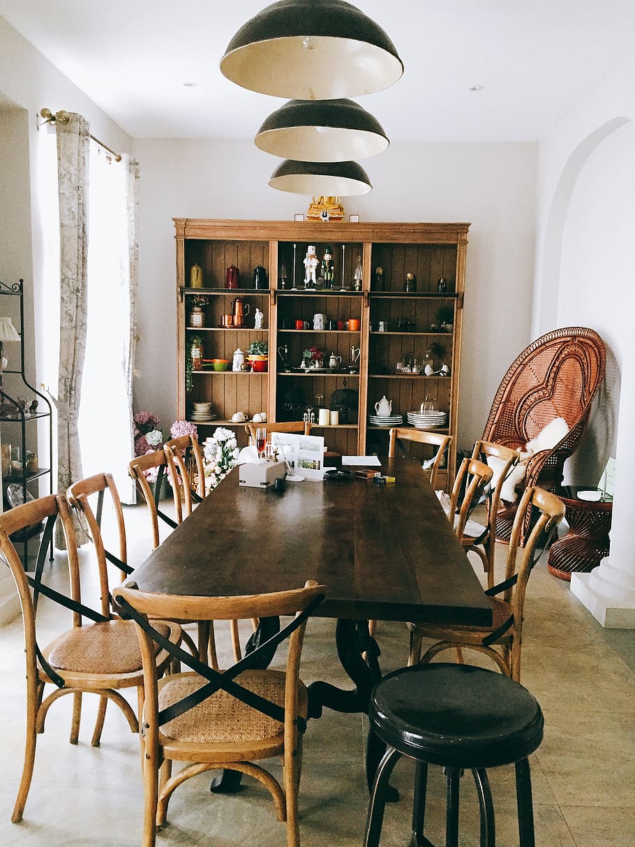 dining room, home decor, chair, table, indoors, seat, absence HD wallpaper