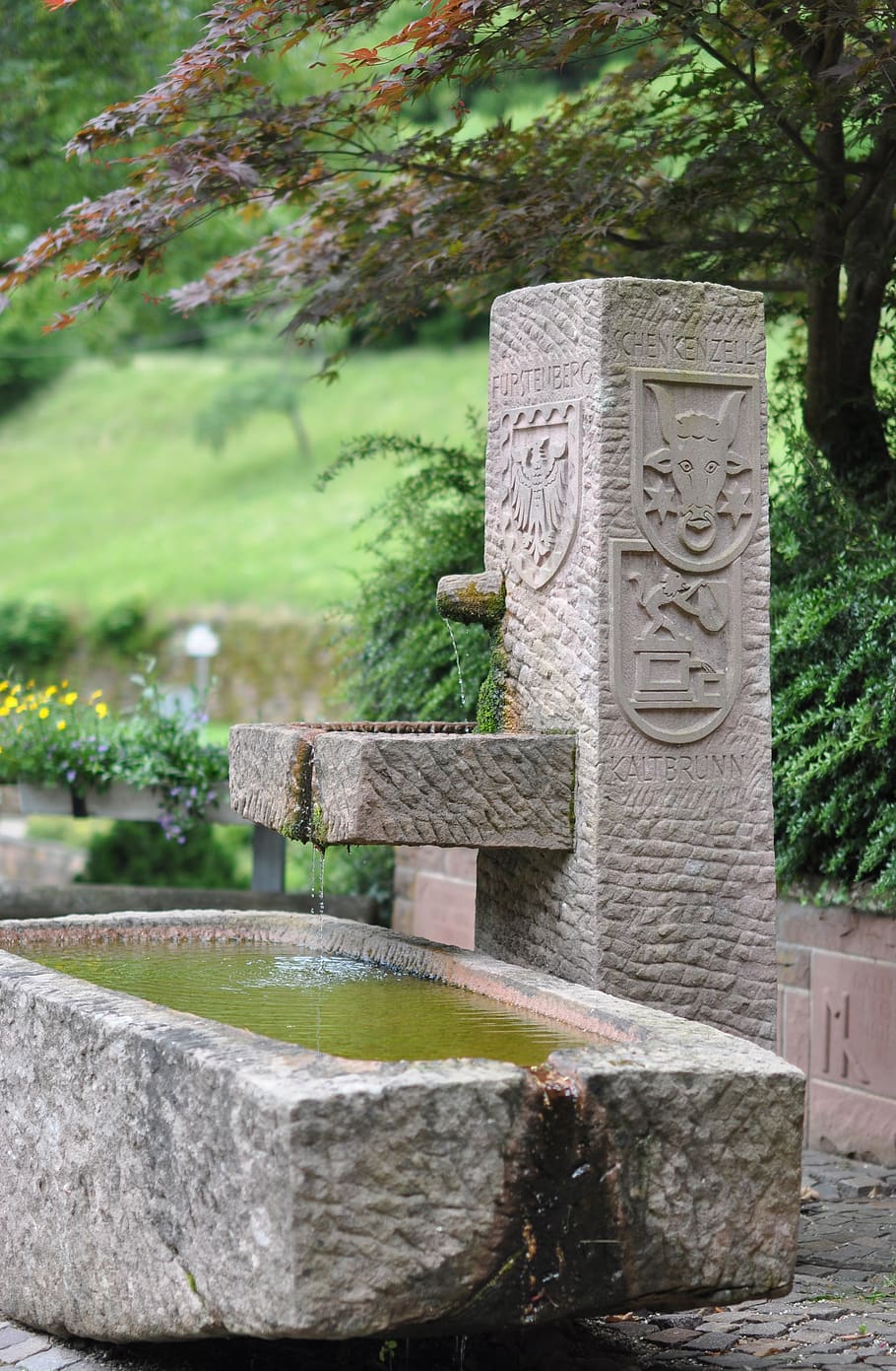 fountain, wittichen, monastery, water, day, stone, solid, no people HD wallpaper