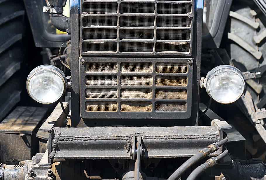 car, front, lights, industrial, tractor, grill, dirty, land vehicle HD wallpaper