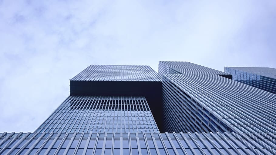 Low Angle View of Office Building Against Sky, architecture, clouds HD wallpaper