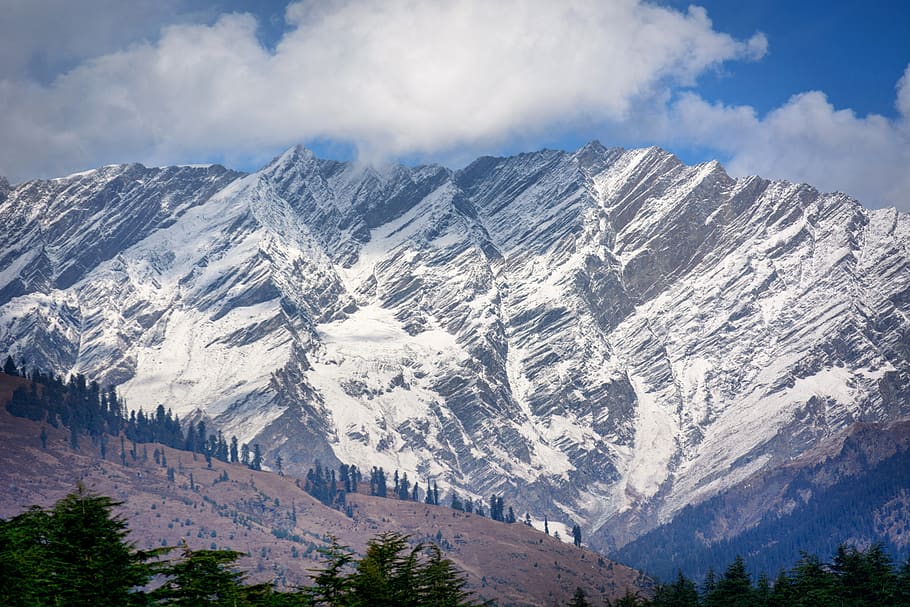 Aerial View of Snowy Mountain, adventure, alpine, backdrop, chill HD wallpaper