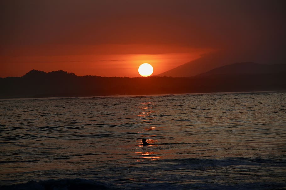 sunset, sea, landscape, reflection, horizon, abendstimmung HD wallpaper