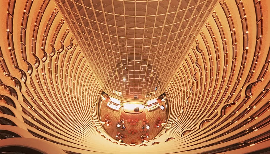 round gold-colored building interior, indoors, pattern, no people HD wallpaper