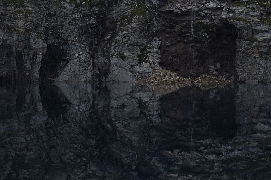 brown and gray cave with body of water, lake, reflection, rock HD wallpaper