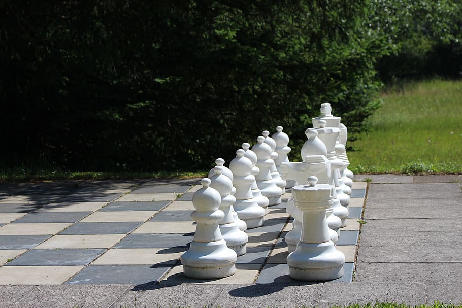 chess, chess board, park, xxl, board game, chess pieces, chess game