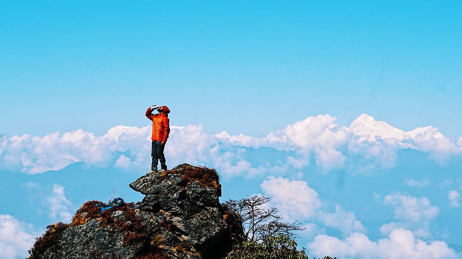 himalayas, sky, one person, standing, cloud - sky, leisure activity HD wallpaper