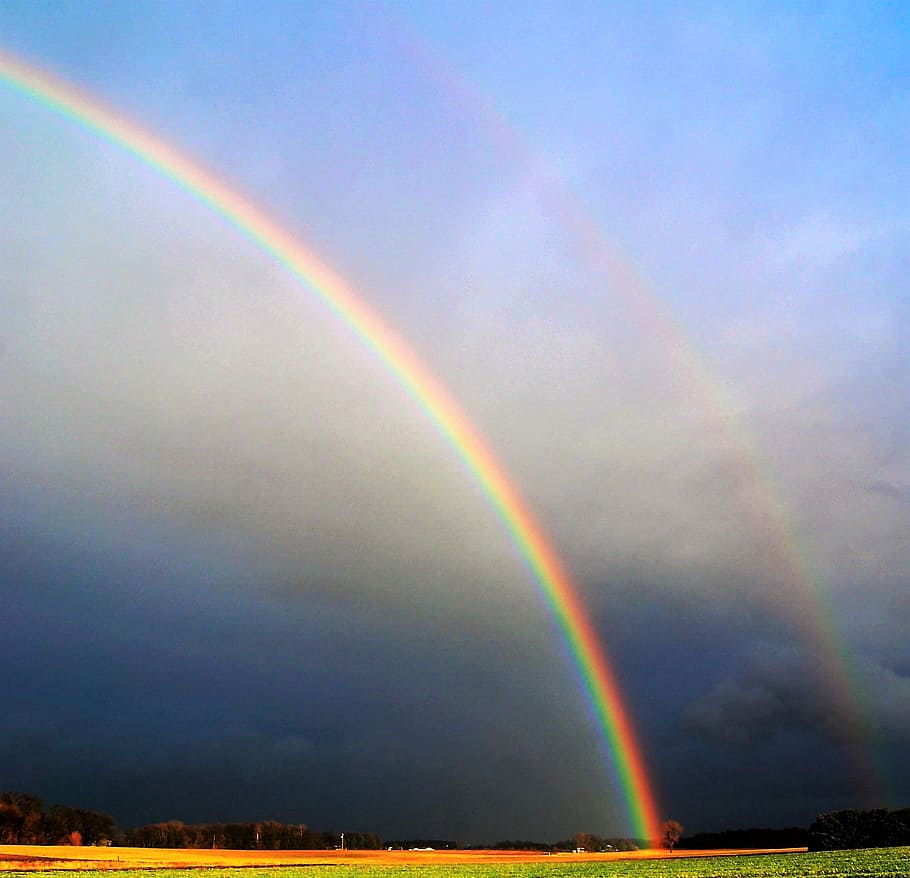 Photography of Rainbow During Cloudy Sky, clouds, country, environment HD wallpaper