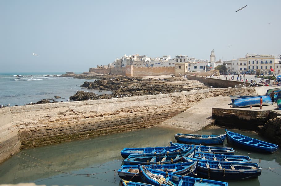 morocco, essaouira, boat, sea, water, nautical vessel, sky, HD wallpaper