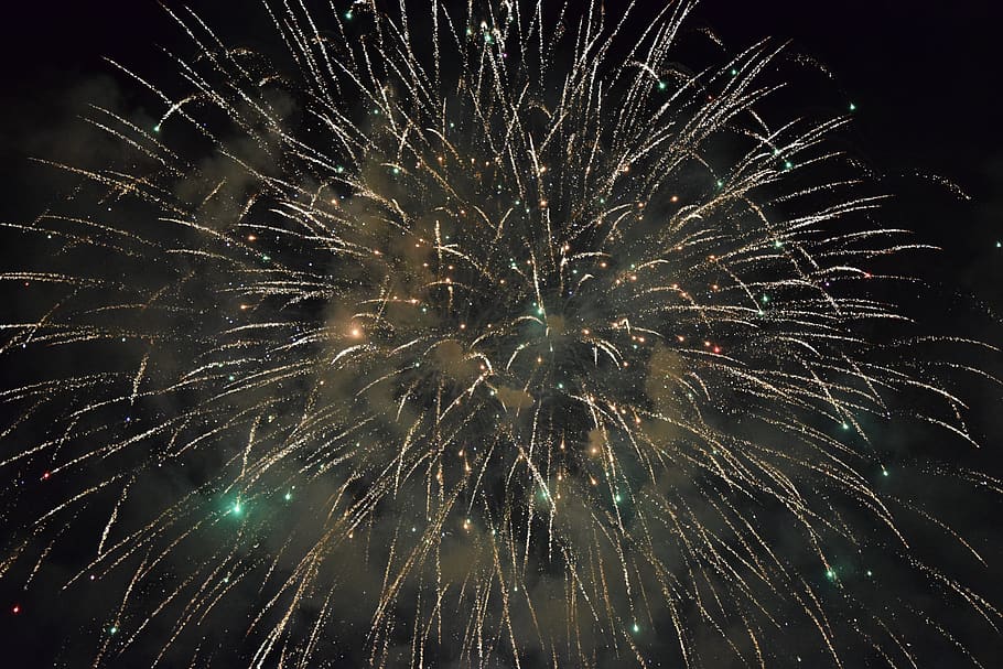 explosion, star, night, sky, firework, illuminated, firework display HD wallpaper