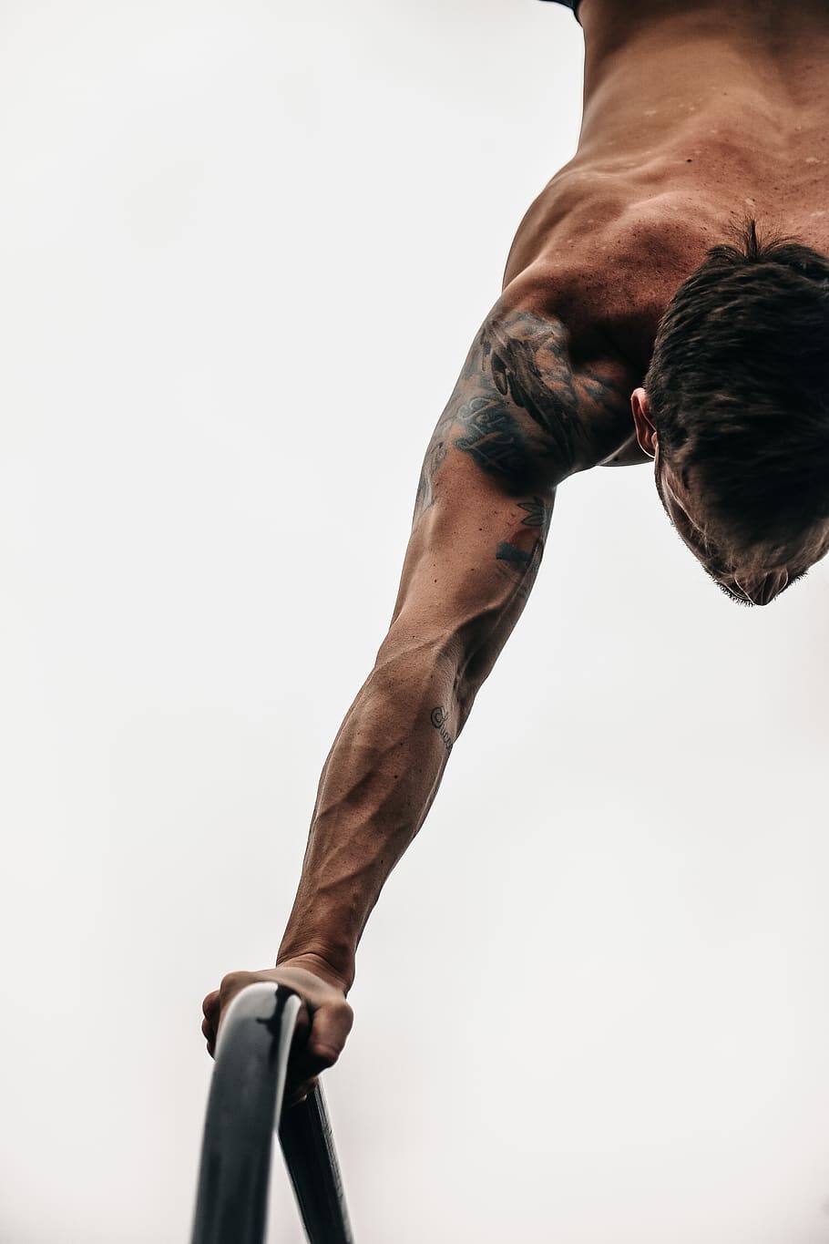 man performing exercise, one person, white background, indoors HD wallpaper
