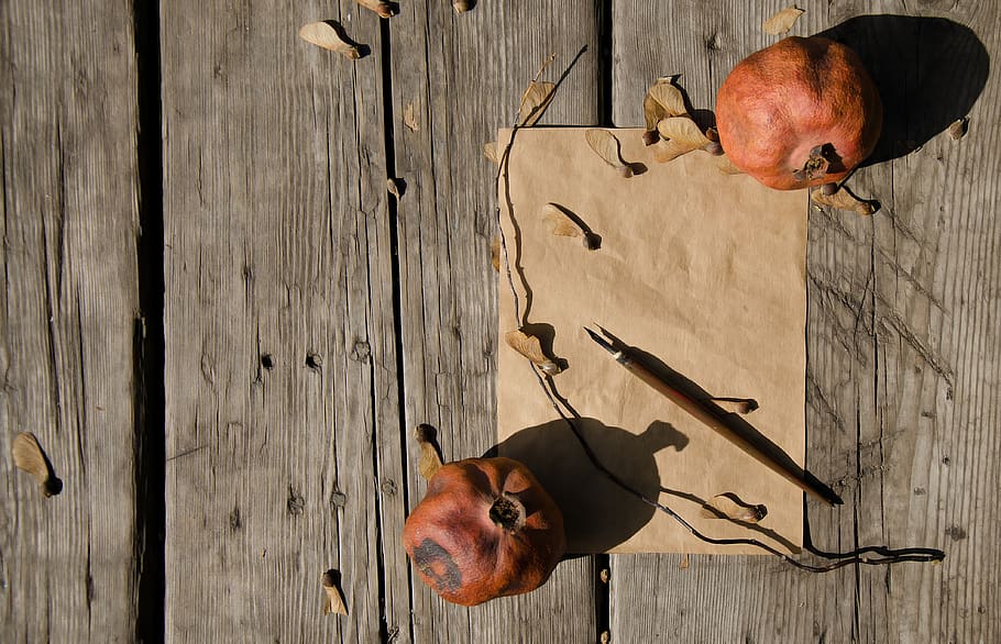 fall, autumn, leaves, paper, old, pomegranate, nature, maple HD wallpaper