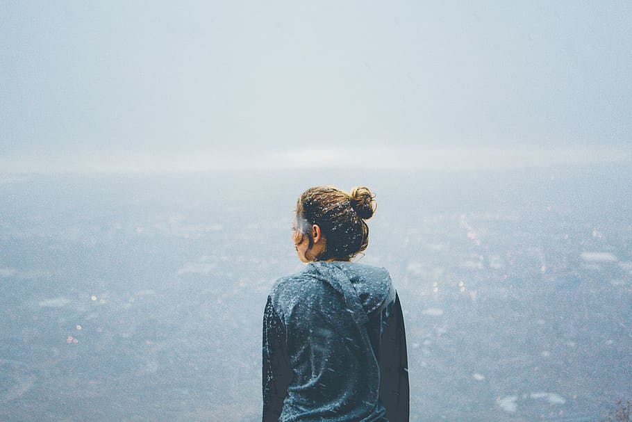 people, rear view, one person, sky, standing, nature, day, cityscape HD wallpaper