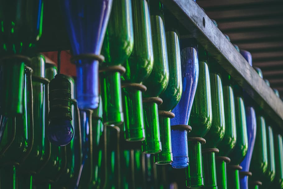 hanged bottle lot, multi colored, large group of objects, choice HD wallpaper