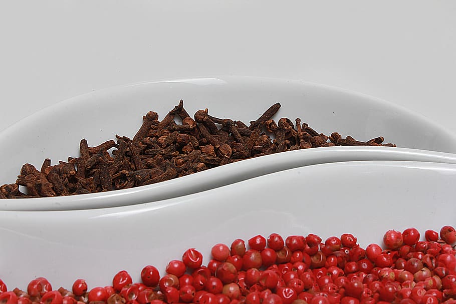 spices, herb, white, red, bowl, wave, brown, pepper, fruit HD wallpaper