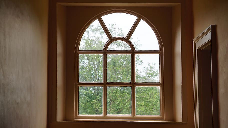 Beige Wooden Window, daylight, design, door, frame, glass, green HD wallpaper