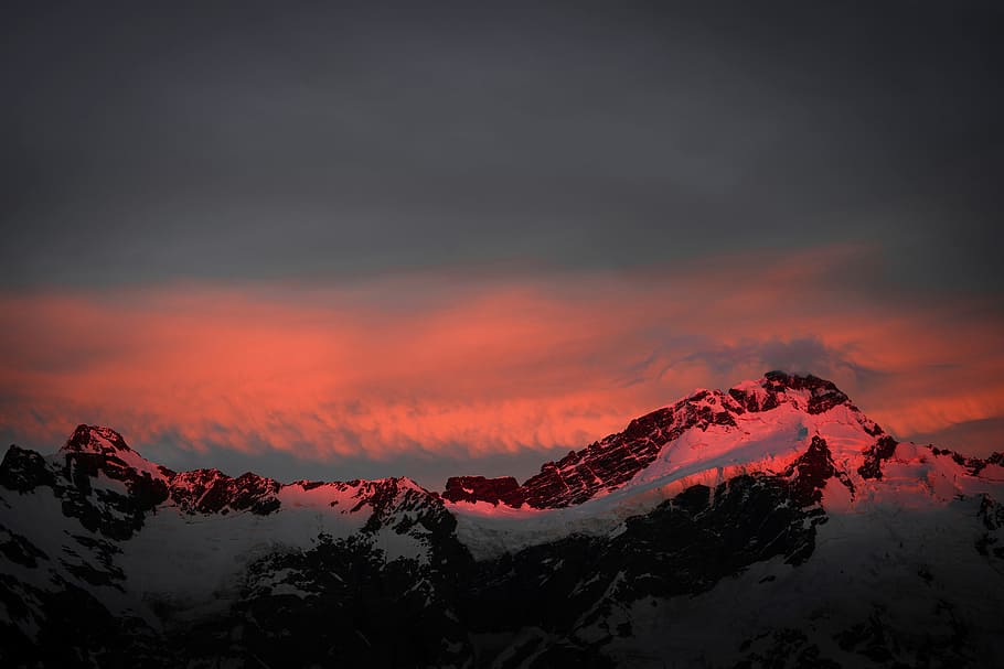 snow covered mountain at golden hour, sunset, sunrise, sky, cloudscape HD wallpaper