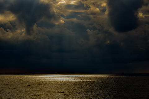 storm, overcast, dark, clouds, sunset, nature, sky, sea, hope HD wallpaper