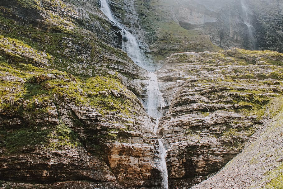 waterfalls raging on stone, nature, outdoors, river, mountain HD wallpaper