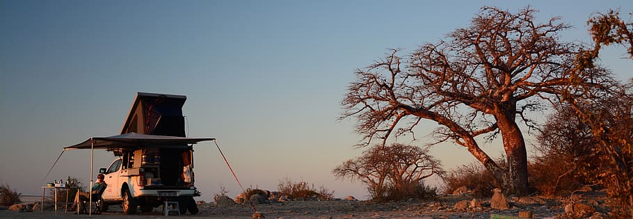 camping, sunset, botswana saltpan, adventure, exciting, sky HD wallpaper