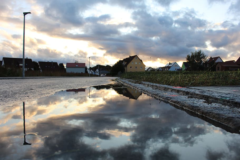 germany, bavaria, sunset, sky, puddle, autumn, colorful, reflection HD wallpaper