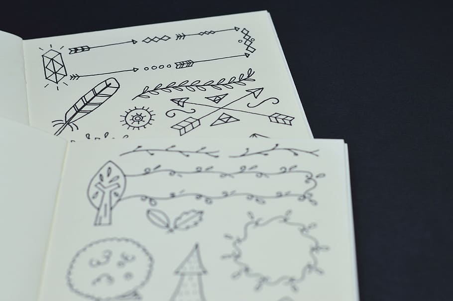 Selective Focus Photo of White Coloring Book Page, arrow, art HD wallpaper