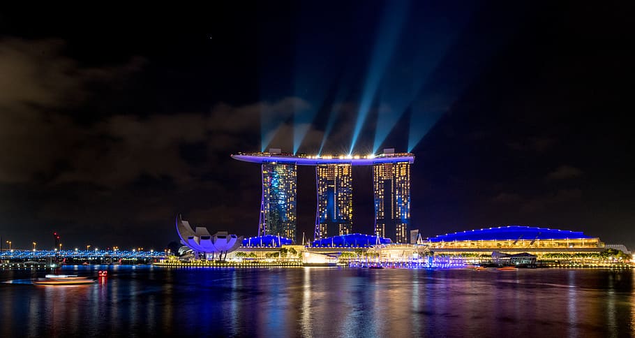 Marina Bay Sands, Singapore, long exposure, night, building, urban, HD wallpaper