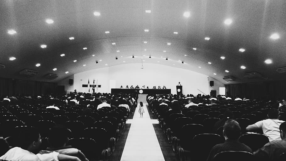 grayscale photography of auditorium, crowd, person, human, ufam - federal university of amazonas