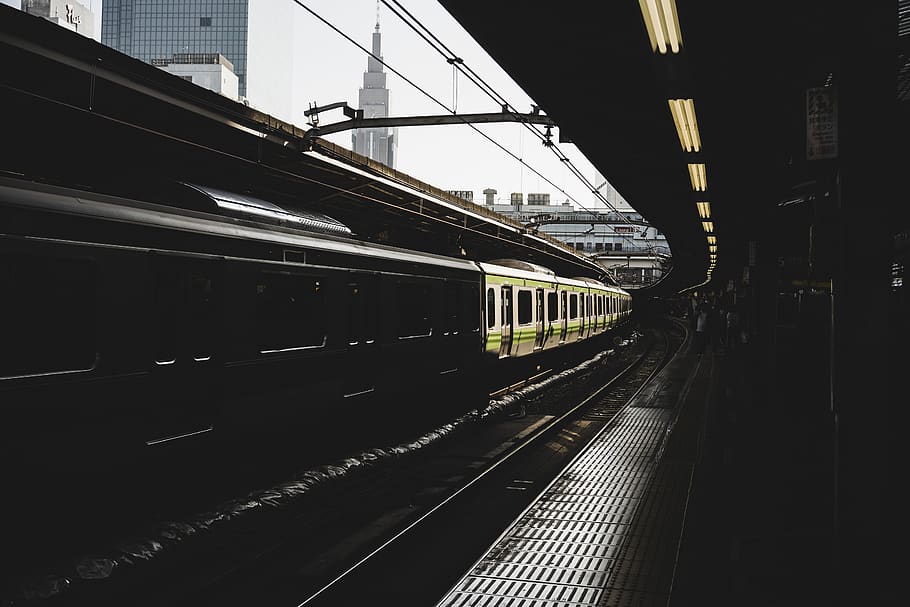 japan, tokyo, street, train, train station, shadow, rail transportation, HD wallpaper