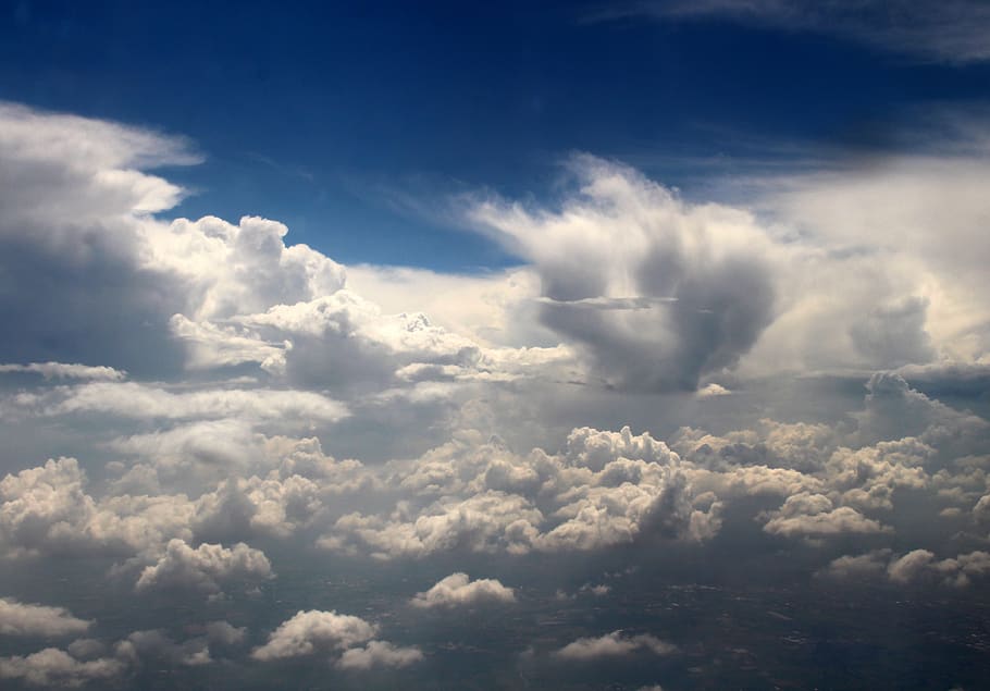 sky, cloud, height, plane, white, fluffy, the atmosphere, landscape HD wallpaper
