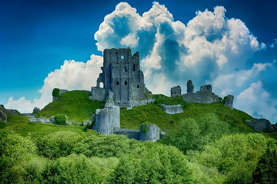 castle, architecture, ruin, ancient, history, cloud - sky, built structure HD wallpaper