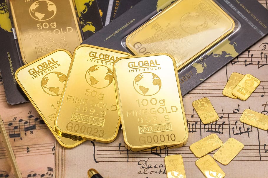 Gold Global Plates, bank, bars, business, cash, commerce, currency, HD wallpaper