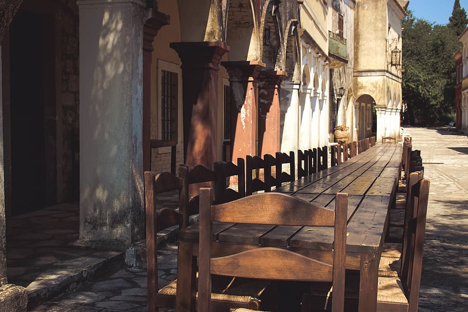 greece, corfu, table, banquet, feast, architecture, built structure HD wallpaper
