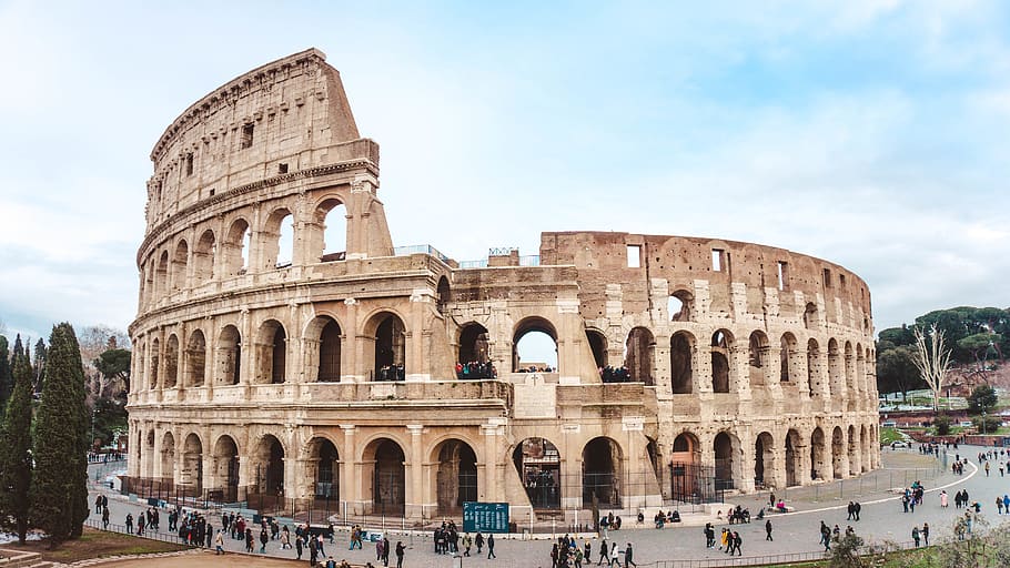 italy, colosseum, roma, people, sky, architecture, building