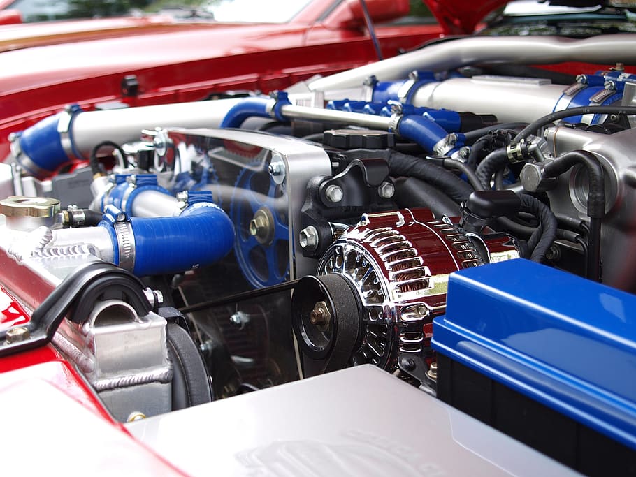 Blue Silver Black Car Engine, automobile, automotive, clean engine HD wallpaper