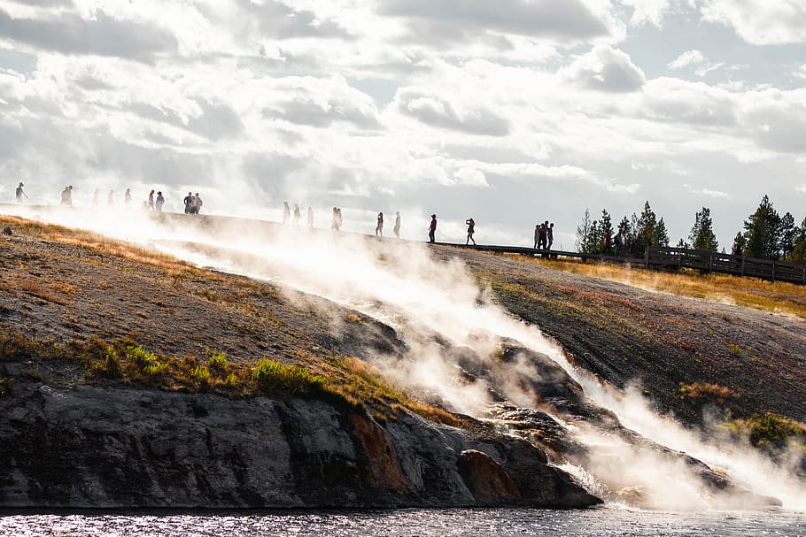 united states, grand prismatic spring, geyser, people, tourist, HD wallpaper