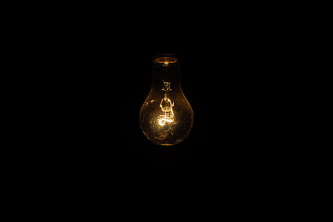 light bulb, lights, dark, night, idea, black background, glass - material HD wallpaper