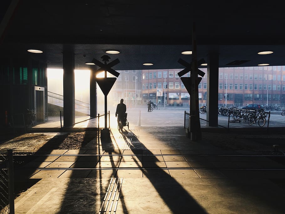 man standing with shadow, architecture, built structure, real people HD wallpaper