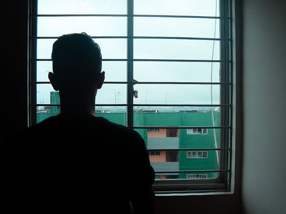 portrait, self, silhouette, window, one person, indoors, rear view HD wallpaper