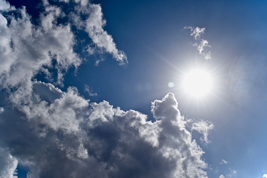india, shimla, cloudscape, sun, blue, sunshine, sky, cloud - sky, HD wallpaper
