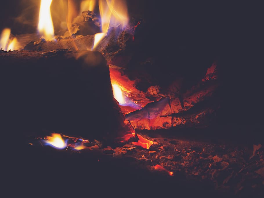fire, fireplace, flames, wood, logs, burning, fire - natural phenomenon HD wallpaper