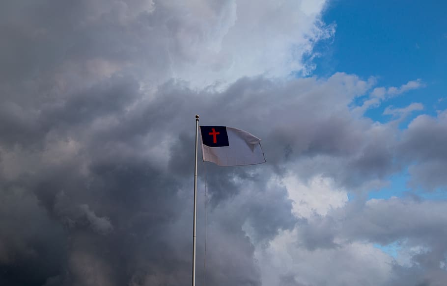 cross, flag, clouds, sky, blue, christian, cloud - sky, patriotism HD wallpaper