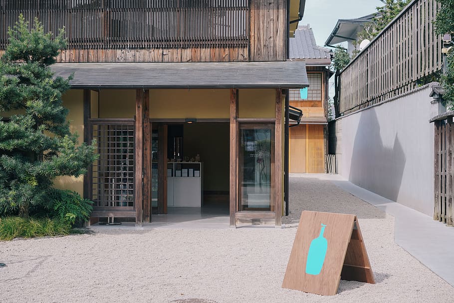 brown wooden triangular sign outside wooden establishment, built structure HD wallpaper