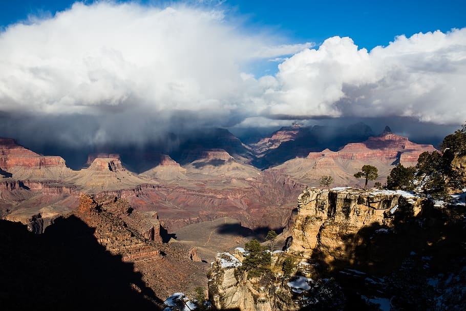 snow, cloud, mountain, arizona, landscape, travel, usa, grandcanyon HD wallpaper