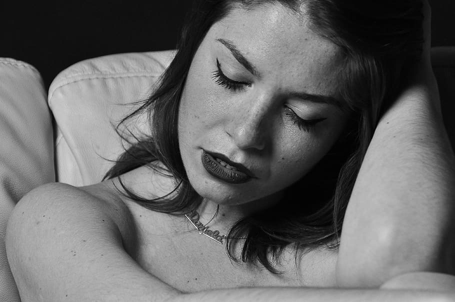 headshot, emotion, one person, portrait, sadness, indoors, furniture HD wallpaper