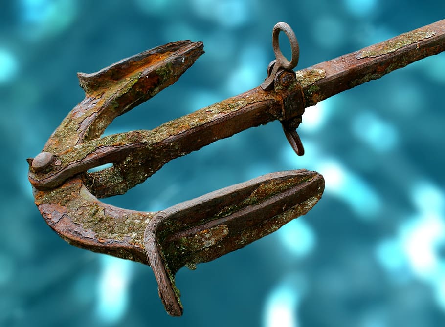 anchor, old, rusty, large, water, sea, iron, rusted, ship, retro HD wallpaper