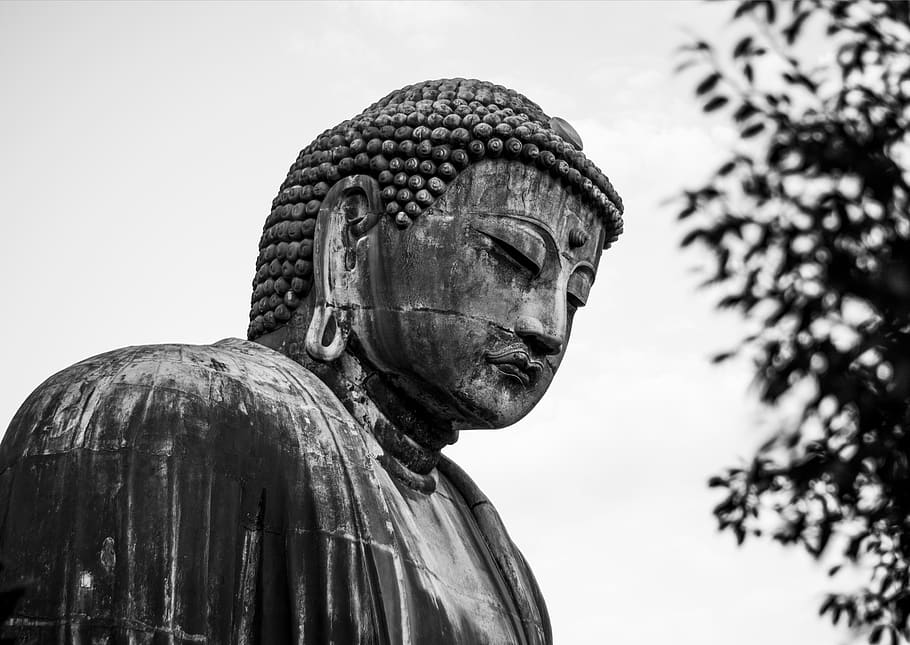buddha statue photography, worship, art, kōtoku-in, person, human HD wallpaper