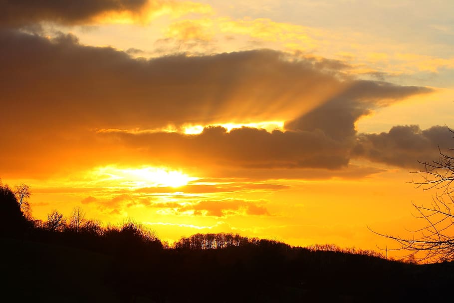 sunset, sky, clouds, nature, evening, orange color, beauty in nature HD wallpaper