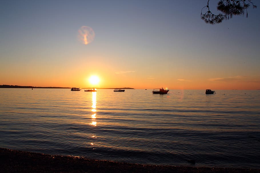 sunset, sea, water, sky, evening, landscape, nature, twilight HD wallpaper